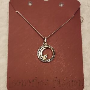 Silver Moon and Cat Pendant Necklace - Women Jewelry